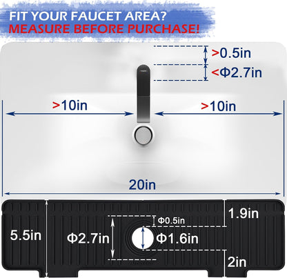 Kitchen Sink Splash Guard, 20IN Longer Silicone Faucet Guard & Draining Mat, Bathroom and Kitchen Sink Organizer, Sink Faucet Mat Water Splash Guard Behind Faucet Accessories Gadget, 20” x 5.5”, White