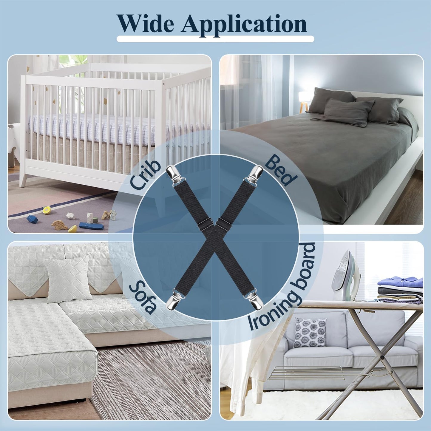 Sopito Sheet Straps, Adjustable Elastic Bed Sheet Holder, 4pcs White | Keep Sheet Firm & Tight, Non-Slip Strong Gripping Sheet Clips, Max Stretch 26.8'' for Crib to King Size Bed, Easy to Install