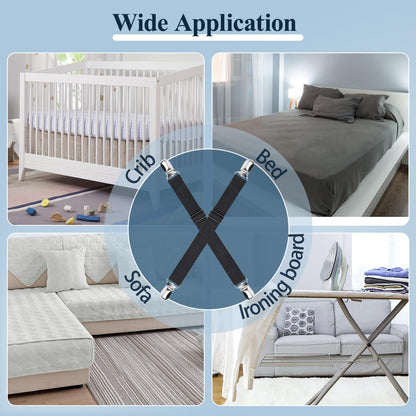 Sopito Sheet Straps, Adjustable Elastic Bed Sheet Holder, 4pcs White | Keep Sheet Firm & Tight, Non-Slip Strong Gripping Sheet Clips, Max Stretch 26.8'' for Crib to King Size Bed, Easy to Install