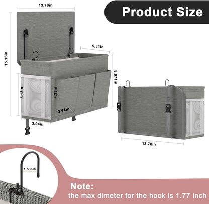 Bedside Caddy Bedside Storage Hanging Organizer for Bunk Dorm Bed Rail | Bed Caddy with Hooks, Top Bunks and Dorm Essentials for Water, Tissues, Tablets, Books, Phones, Remotes and Other Necessories