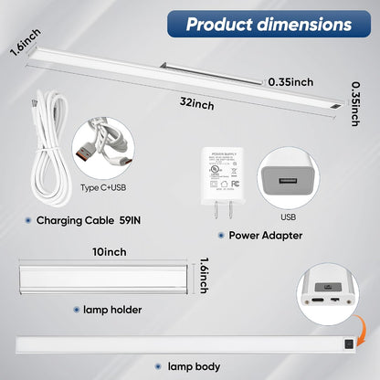 HEYAN 16inch Under Cabinet Lighting, Wall-Mounted Study Lights | 3 Color Temps&Dimmable Hand Sweep Sensor, 90° Rotatable ,Non-Rechargeable, Magnetic Under Closet Lights for Reading,Work