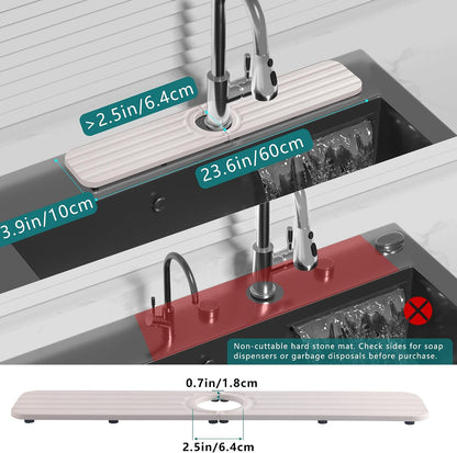 Water Absorbing Stone Kitchen Sink Mat Faucet Splash Guard for Bathroom | Quick Dry, Raised Feet, Diatomaceous Earth, Stone Faucet Mat, Sink Protector for Counter, Sink Accessories, Bathroom Decor