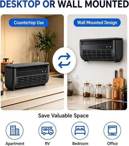 Portable Wireless Wall Air Conditioner Fan, Table & Wall Mounted Cooling Mist Fan with 3 Modes, Semiconductor Rechargeable AC Fan with Remote for Kitchen Office Indoor