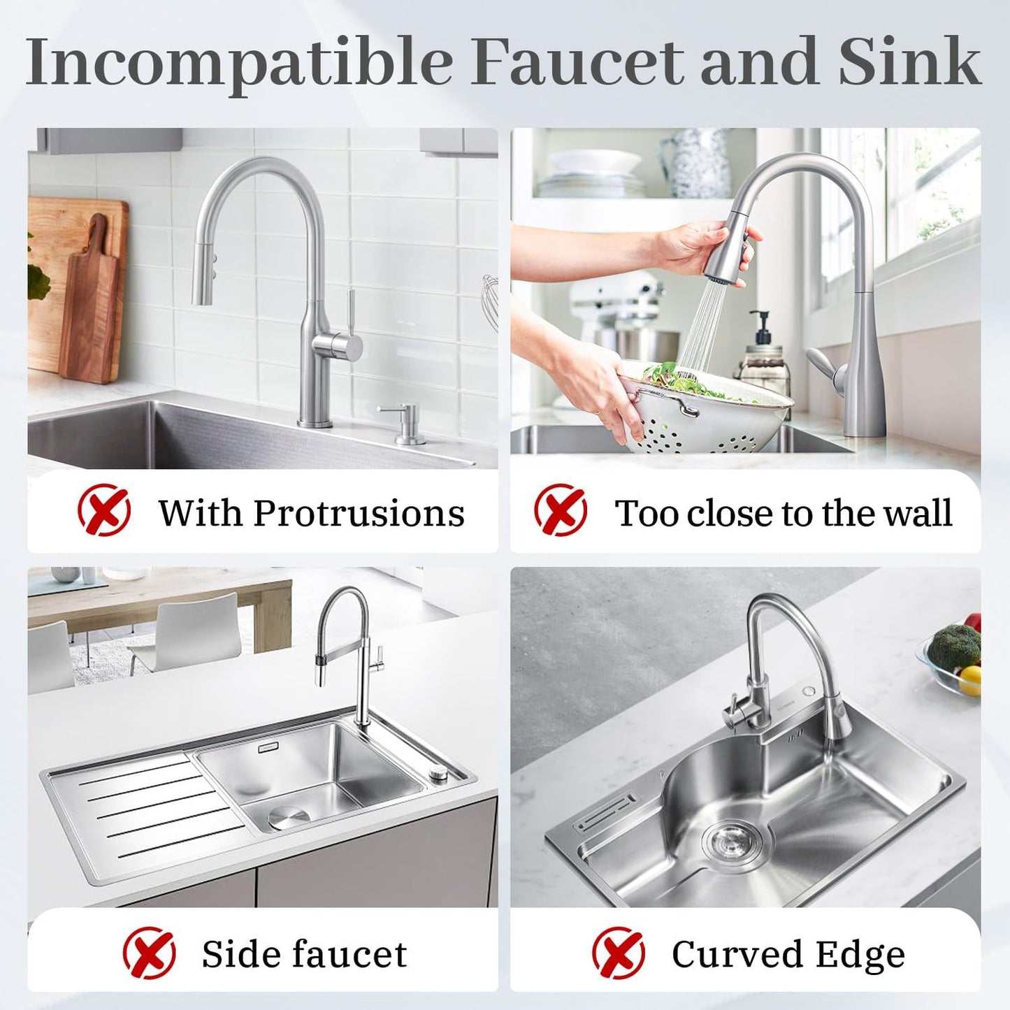 PoYang 23.6 Inch Silicone Sink Splash Guard, Kitchen Sink Mat, Light Grey | Faucet Mat with Wide Drainage & Cuttable Hole, Keeps Faucet Base Dry, Long & Short Sink Protectors for Kitchen, Bathroom & RV