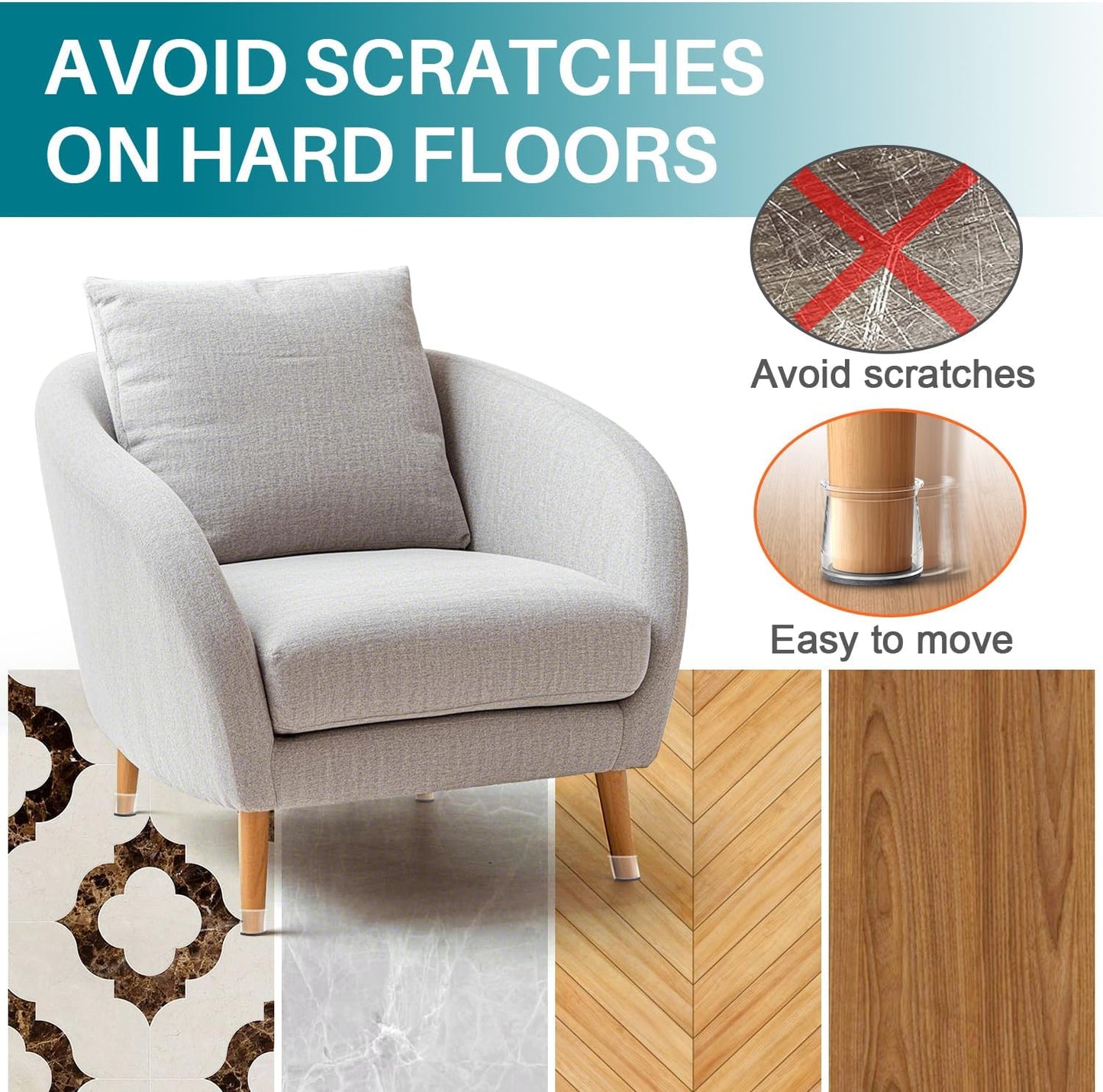 Ansible 24 Pcs Chair Leg Floor Protectors Square | Silicone Felt Furniture Leg Pads Caps Covers for Hardwood Floors (Fit:1-1/16" to 1-5/8")