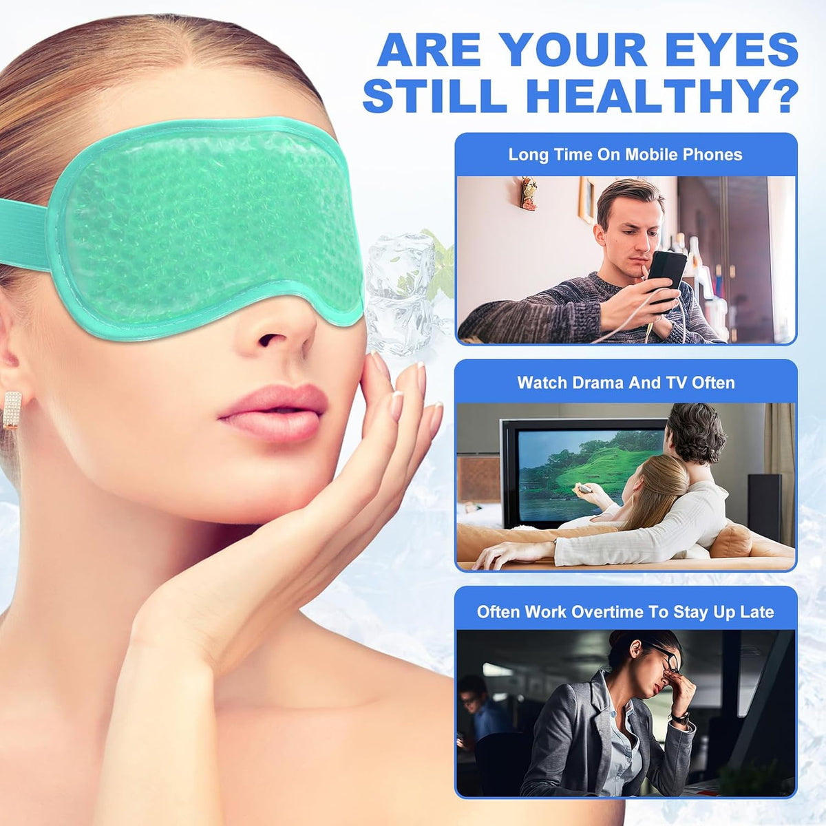 2Pack Cold Cooling Eye Mask, Reusable Hot Colder Therapy Gel Bead with Plush Backing for Puffiness Migraine Stress Relief Skin Care Dry Eyes