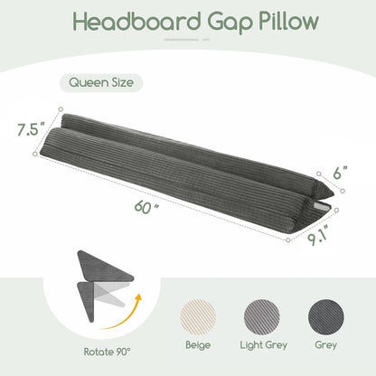 HIGOGOGO Queen Size Wedge Pillow for Headboard Gap - Multi Functional Mattress Wedge Bed Gap Filler Close The Gap (0-7") Between Your Mattress and Headboard or Wall (Grey 60"x11"x9")