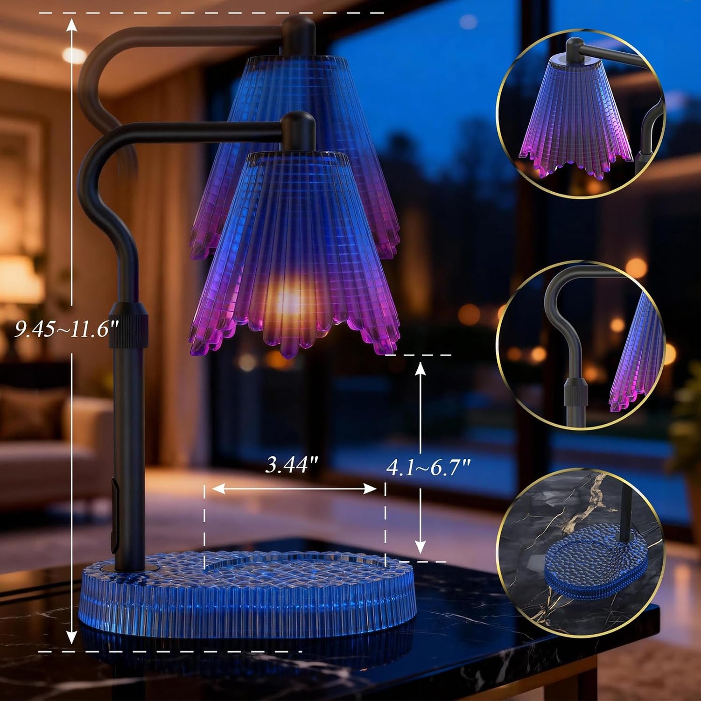 Flower Candle Warmer Lamp,Adjustable Timer & Dimmer(Black2) | Adjustable height fits jars. Timer & dimmer safe melt. 2 bulbs & heat-proof base. Perfect for bedroom, office, or gifting.