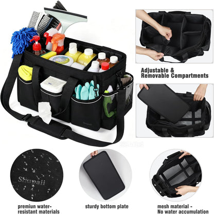 Wearable Cleaning Caddy Bag, Cleaning Caddy Supplies Organizer with Handles for Cleaners & Housekeeper, Under Sink & Car Cleaning Tool Organizers Bag with Adjustable Shoulder Strap&Waist Belt