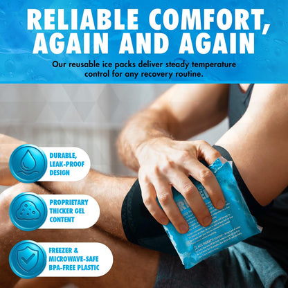 Perfect Remedy Gel Ice Packs for Injuries with Strap Cover, Flexible Hot Cold Compress, Soothing Soft Ice Packs for aid in Injuries Conditions, Alternative to Hot Water Bottles (Blue, Regular)