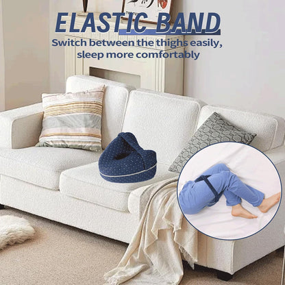 Knee Pillow for Side Sleepers, Memory Foam Leg Support with Adjustable Strap, Breathable Hollow Design for Hip and Back Comfort, Blue