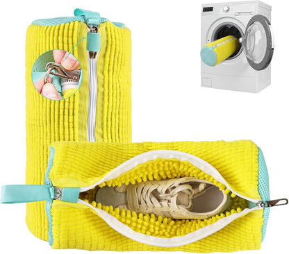 Shoe Washing Machine Bag Reusable Sneaker Washing Bag with Built-in Fluffy Brushes for 360° All-Around Cleaning, Laundry Shoe Bag is Designed for Washer and Dryer （Yellow 2pcs）