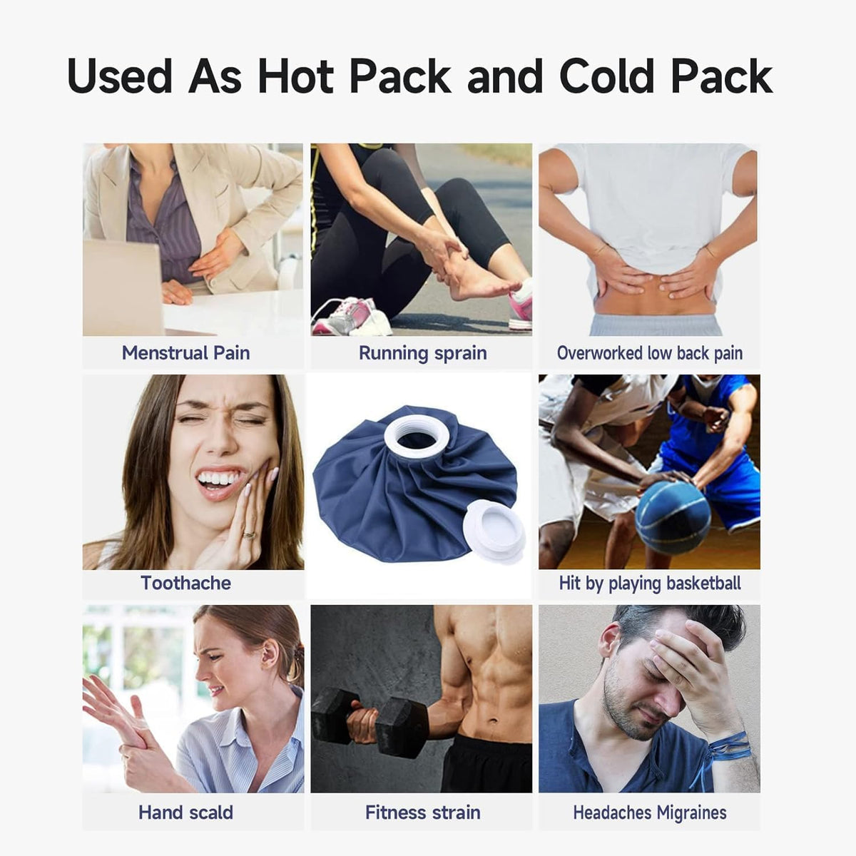 BICAREE Ice Pack for Injuries Reusable, Ice Bags Hot Water Bag for Hot & Cold Therapy and Pain Relief with Cover, No-Leak Elastic Breathable Ice Bag, Size 11"