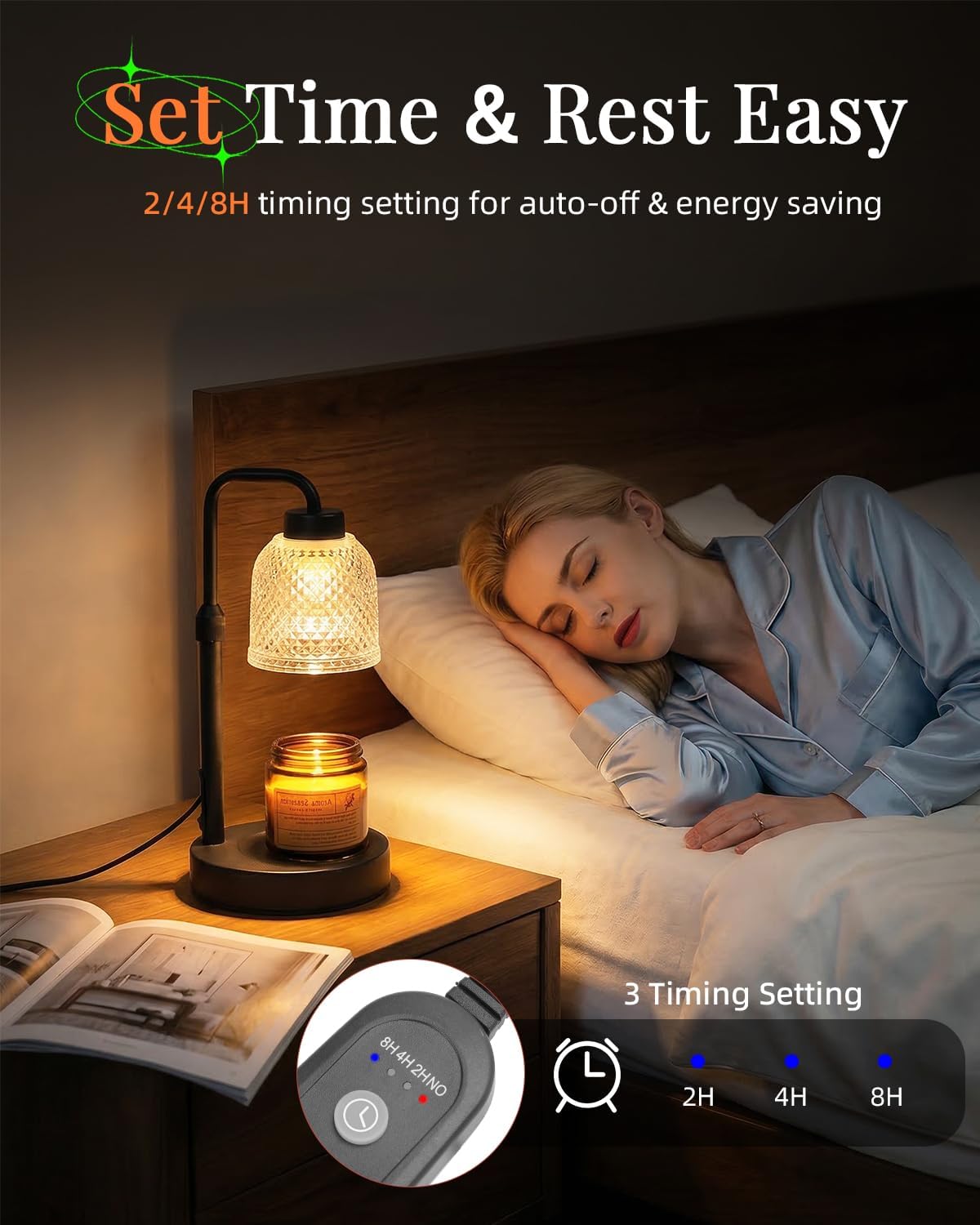 AIFEI Candle Warmer Lamp with Timer, Birthday Gifts for Women Mom, Black | FlameSafety Candle Lamp - Dimmable Adjustable Height with 2 Bulbs, House Warming Gifts New Home, Fits Most Jar Candle