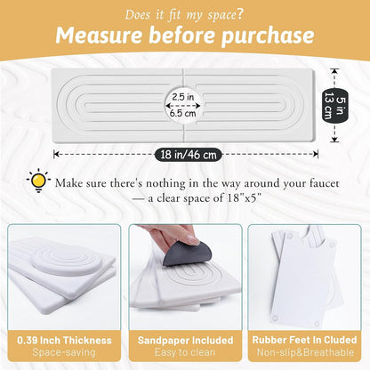 Faucet Mat for Kitchen Sink, 18" Wide Diatomite Fast Drying Stone Tray, Super Absorbent, Prevents Moisture Buildup, Faucet Water Splash Guard for Bathroom Counter, Sink Protector Gift for Mom, White