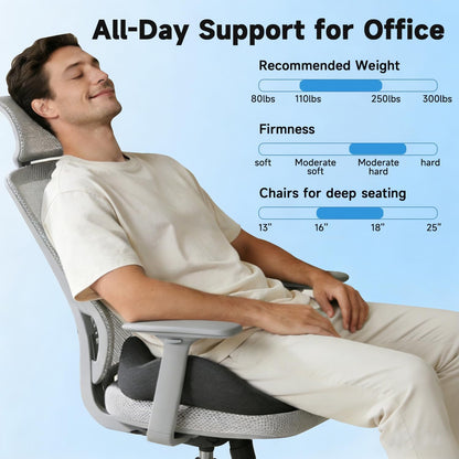 Office Chair Cushion Tailbone Pressure Relief Long Sitting Comfort Large | Ergonomic High-Density Memory Foam Seat Cushion,Removable Washable Cover for Long Hours of Desk Sitting,Dark Gray