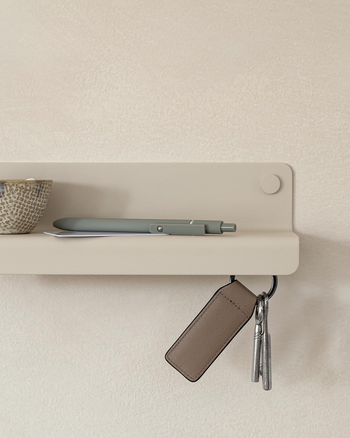 Kazai. Key Holder for Wall 'Holmsen' | Minimalist Key Hooks Design from Berlin | Modern Key Hanger with Metal Shelf | Key Hook Wall Mounted as Hallway Furniture | Sand Taupe