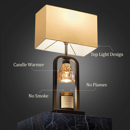 PoKat Gold Table Lamp Candle Warmer, Candle Warmer Lamp with Timer Dimmer, Wax Light Warming Table Lamp for Jar Candles, Modern Bedside Lamp for House Warming Home Decor Living Room, Bulb Included