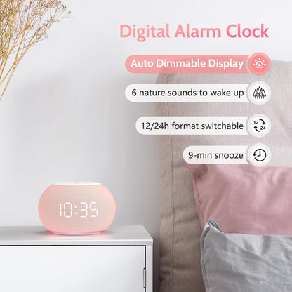 REACHER Auto Dimmable Sound Machine Alarm Clock with Night Light for Girls