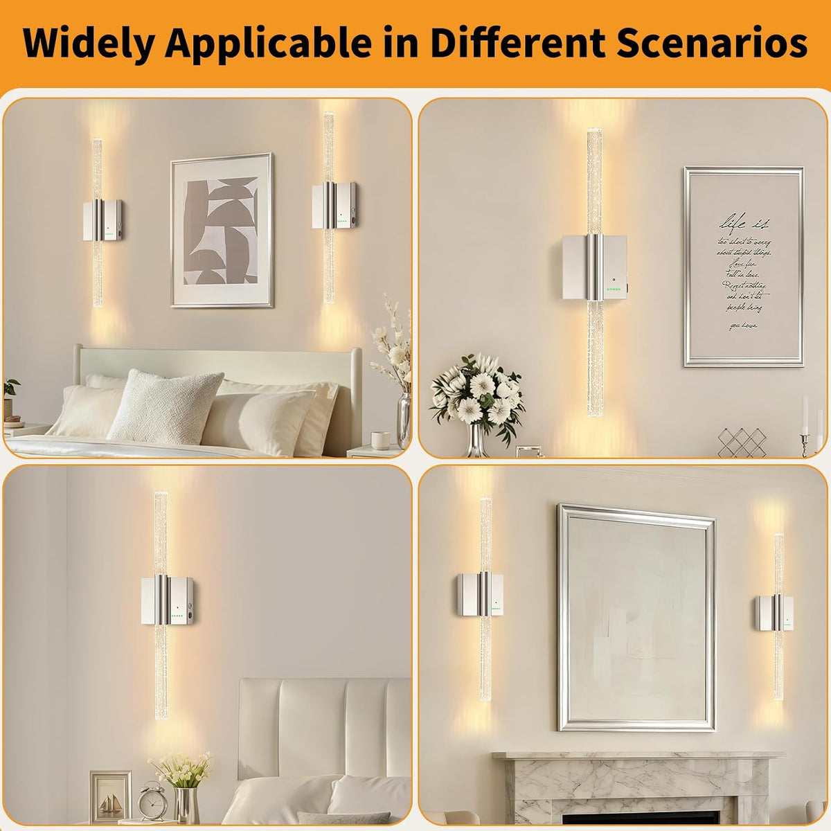 Battery Operated Sconces Set of 2, 28in Rechargeable Wireless Wall Lights