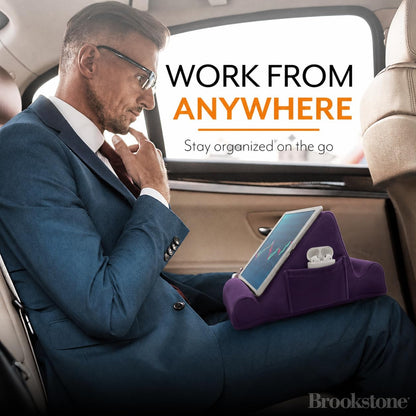 Brookstone Tablet Lap Cushion - Tablet/Phone/Ebook Holder for Bed, Flights, and Travel, Memory Foam Lap Desk for Reading and Hands Free Viewing, Compatible iPad and Kindle Accessories, Grey