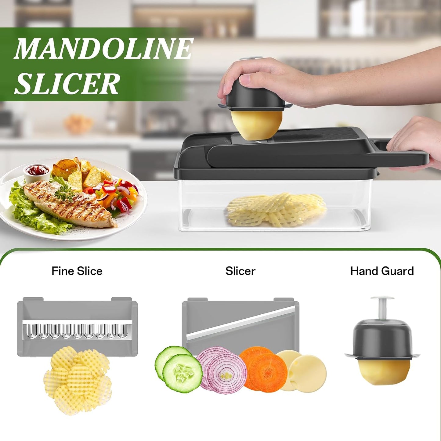 HomeHacks Vegetable Chopper Vegetable Cutter, 12 in 1 Kitchen Gadget, Dicer, Slicer, Onion Cutter, Salad, Cheese Grater & Egg Separator - Multi-Functional Veggie Chopper Lid with Handle (Green)