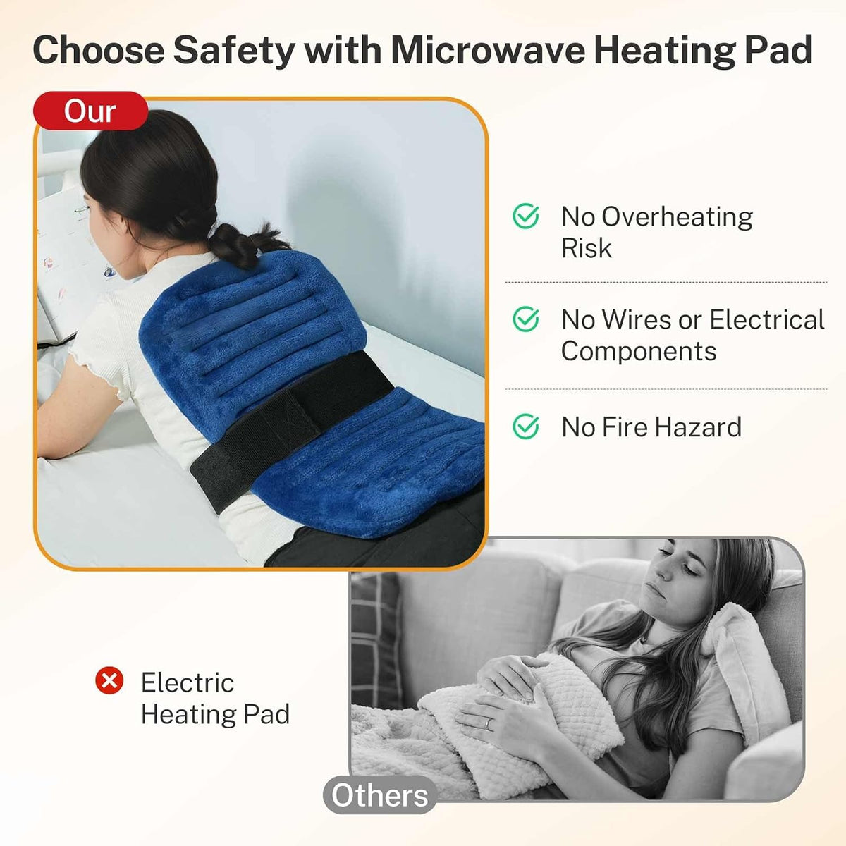 Extra Large Heating Pad Microwavable for Back with Moist Heat, Flaxseeds Heating Pads for Full Back, Neck and Shoulders, Stomach Cramps, and Muscle Aches,for Both Hot and Cold Therapy - Navy Blue