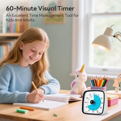 Yunbaoit Visual Timer with Night Light, 60 Minute Countdown, Light Blue | 3 Alarm Modes, Mute Flash, for Kids and Adults, Time Management Tool for Classroom, Home, School, and Work