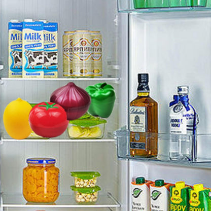 4 PCS Fruit & Vegetable Shaped Food Saver Storage Containers | Storage Holder Refrigerator Vegetable Crisper(Onion, tomato, lemon, green pepper)