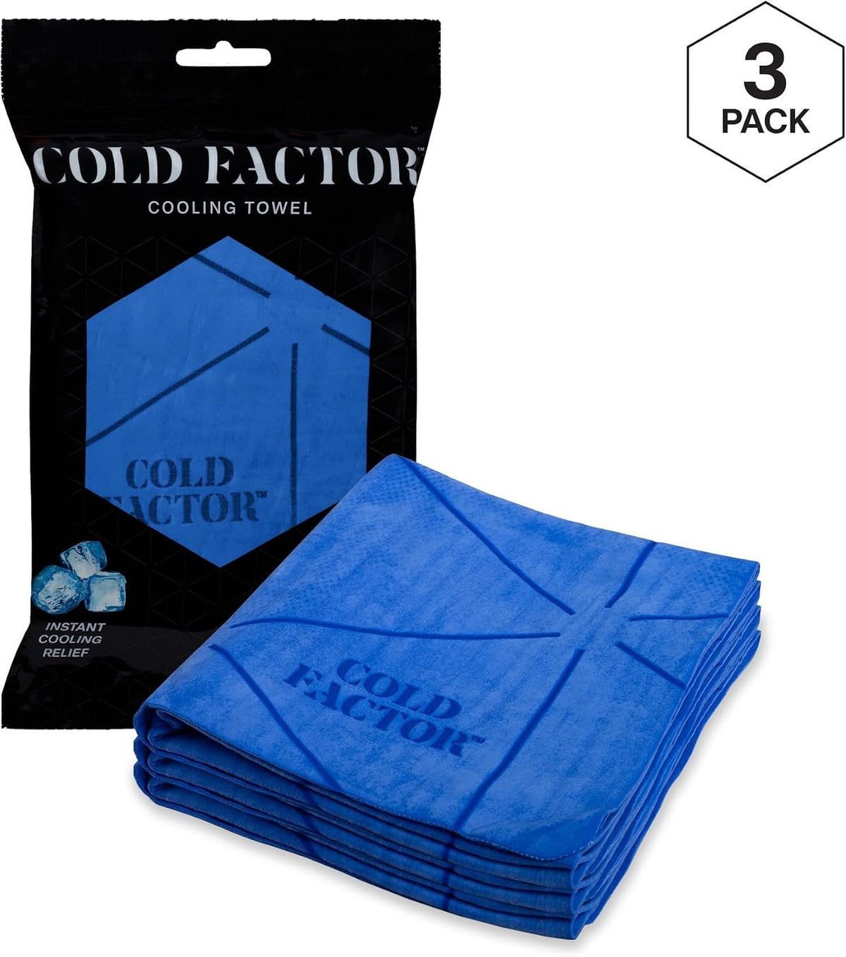COLD FACTOR Instant PVA Cooling Towels, Cooling Neck Wraps, Blue, 3 Pack