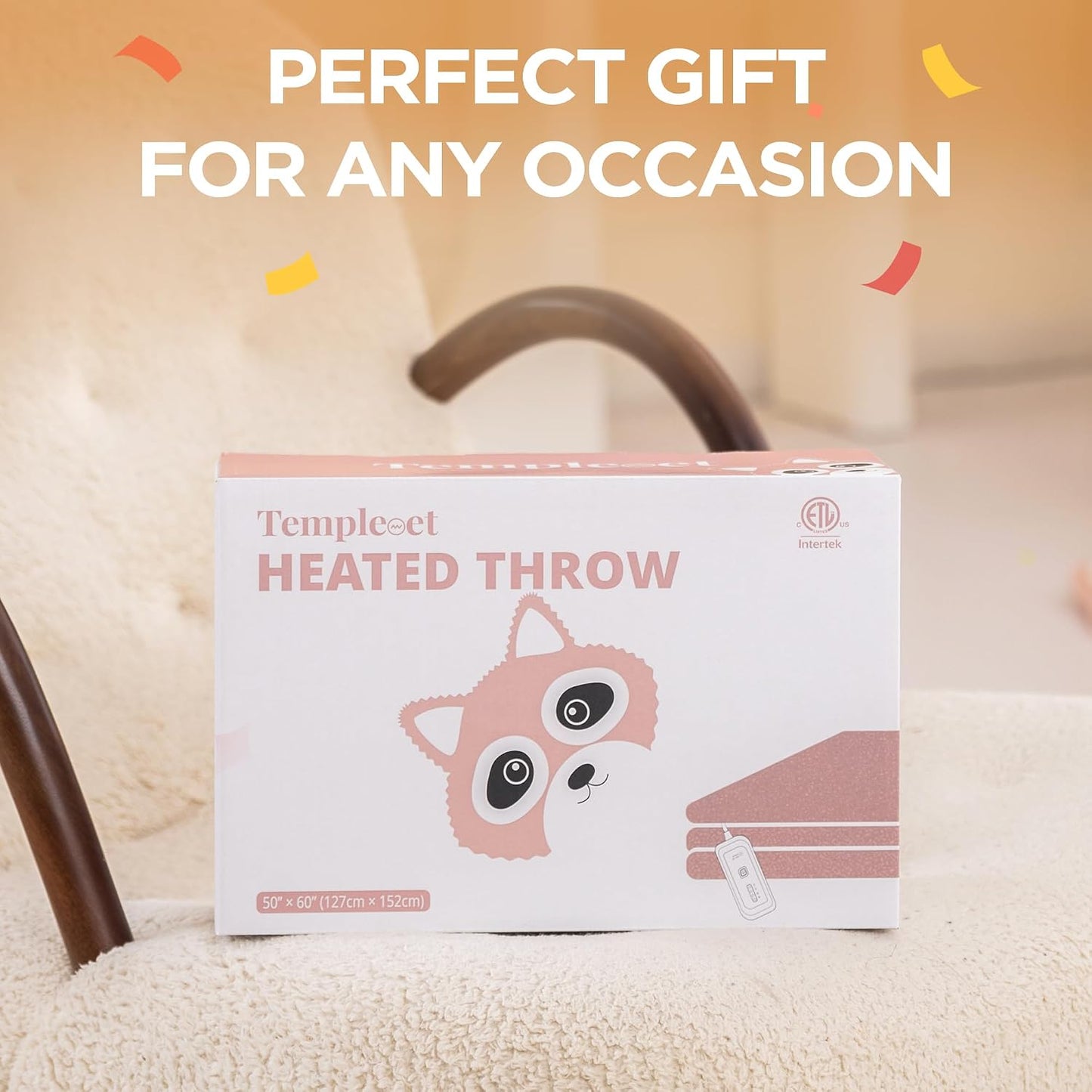 Templewet Heated Blanket Throw 50" x 60",Cute Electric Blanket,Racoon | Timer Settings,Auto Off,Soft Sherpa Heated Throw Blanket,Machine Washable,Fast Heating for Sofa Bed Office Use,Gifts for Mom