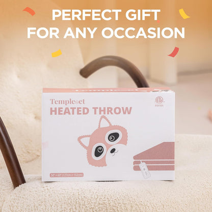 Templewet Heated Blanket Throw 50" x 60",Cute Electric Blanket,Racoon | Timer Settings,Auto Off,Soft Sherpa Heated Throw Blanket,Machine Washable,Fast Heating for Sofa Bed Office Use,Gifts for Mom