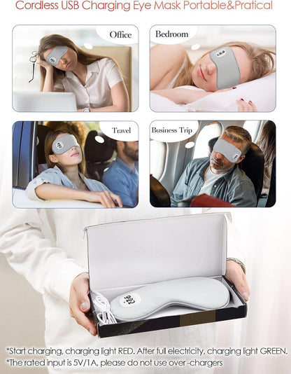 Cordless Heated Eye Massager with Cooling Eye Pad, Vibrating Heating Sleeping Mask for Men Women Kids -USB Charing Heated Eye Mask Electric for Dry Eyes, Relax,Travel (Blue)