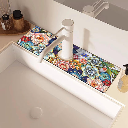 Sink Faucet Absorbing Mat, 2 Pack Drying Mat Around Faucet Sink Splash Guard Behind Faucet Sinkmat For Kitchen Bathroom Island Rv 24 * 5.5 Inch (60 * 14 cm)