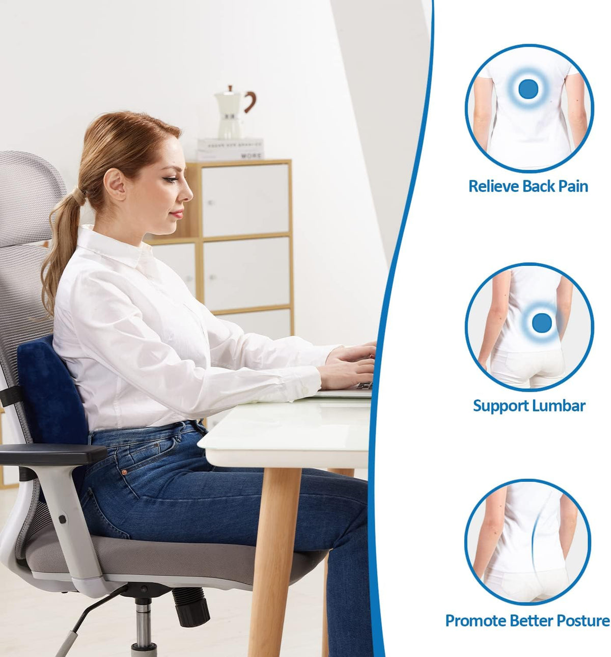 SAIREIDER Seat Cushion and Lumbar Support Pillow for Office Chair, Memory Foam Car Seat Cushions Back Support Pillows, Help Relieve Pain of Back, Lumbar, Tailbone and Sciatic Nerve（Black）
