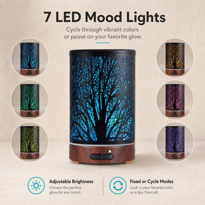 Tree Essential Oils Diffuser for Home 150ML Aromatherapy Diffuser | Birthday Gifts for Women mom,Metal Cool Mist Humidifier with 7 Colors Lights Waterless Auto Off Air Diffusers