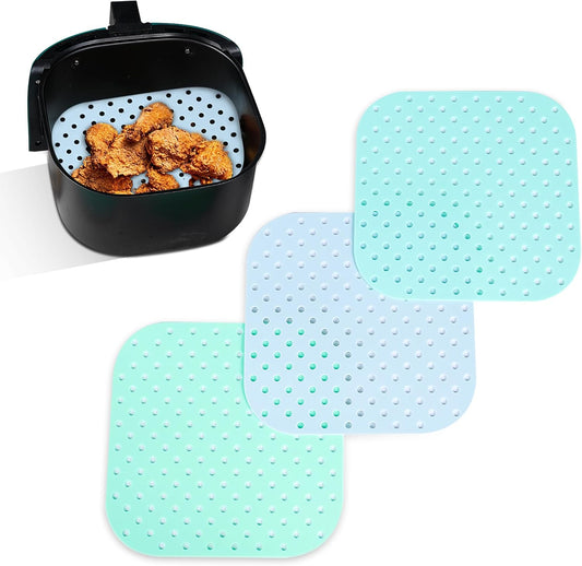 Square Air Fryer Liners Silicone 8.5” x 8.5", 3-Pack, Pastel Colors