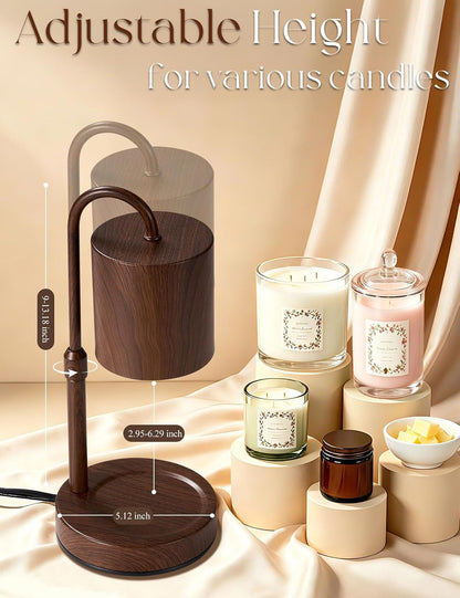 Briever Dimmable Candle Warmer Lamp with Timer, Height Adjustable Electric Candle Wax Warmer, Christmas Birthday Gifts for Women Mom, House Warming Gifts New Home Room Decor, Black Solid Wood Base