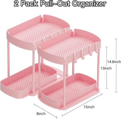 2 Packs Under Sink Pull-Out Storage Organizers, 12.8 Inches, Black | Multi-Purpose Cabinet Organizers and Storage for Bathroom & Kitchen