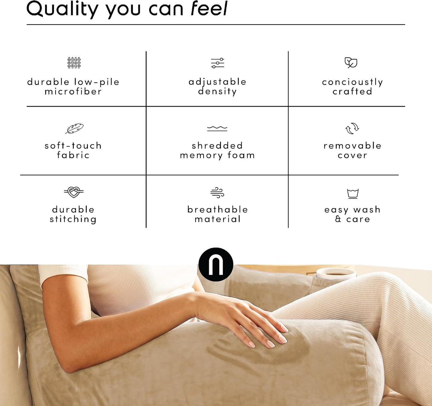Nestl Reading Pillow with Shredded Memory Foam, Designed for Sitting Up in Bed and Couch, Back and Arms Adjustable Support for Adult & Teens Backrest Pillows for Reading, with Washable Cover Dark Grey