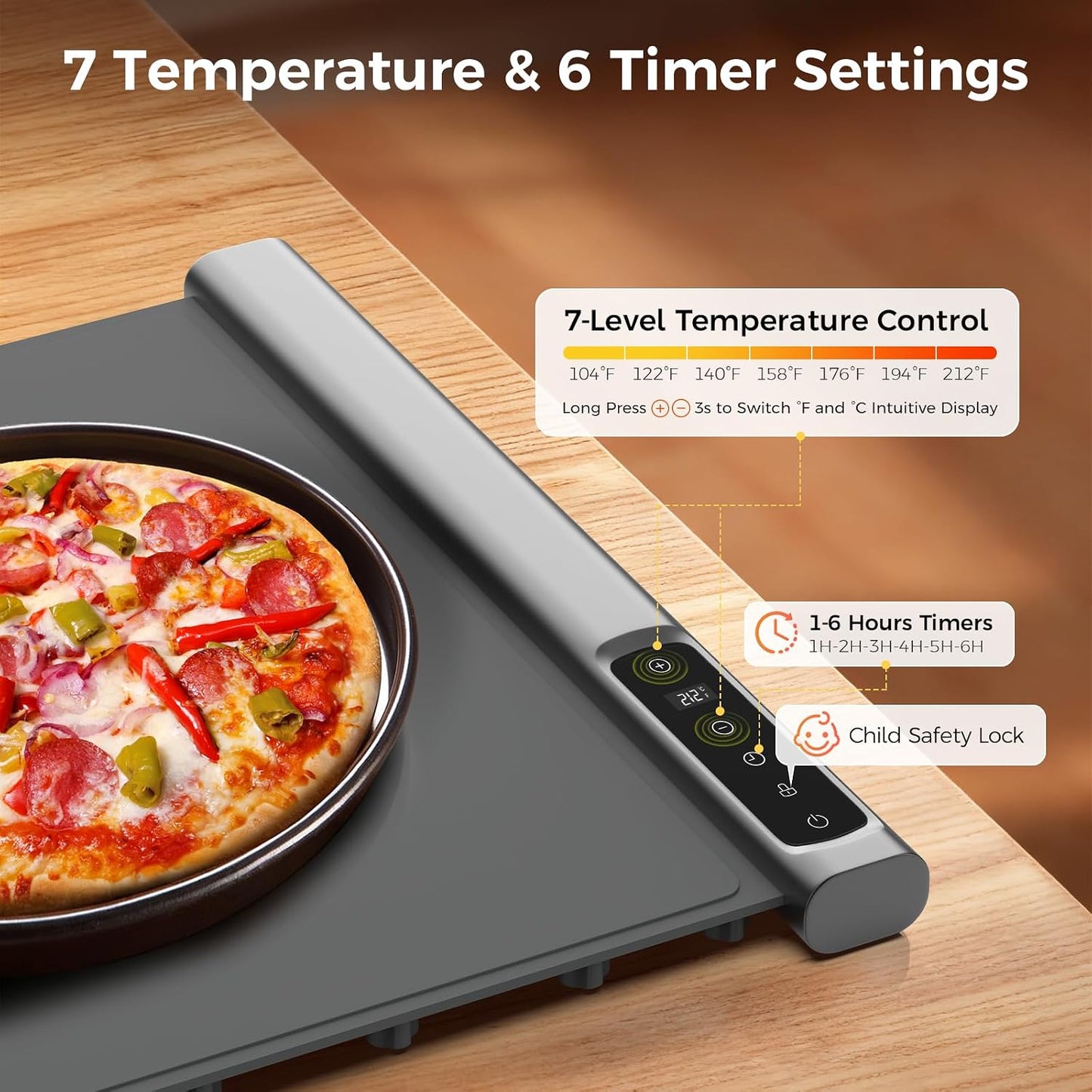 Expandable Warming Mat for Food, 54" x 16" Extra Long Electric Warming Tray with 7 Temp & 6H Timer, Portable Food Warmer for Parties Buffet, Kitchen Gifts for Mom Hosts