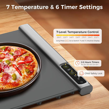 3-in-1 Expandable Warming Mat for Food, 7 Temp & 6H Timer, 54" x 16", Gray