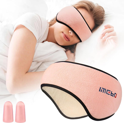 Sleep Mask, Eye Mask for Sleeping with Heads Adjustable, Earmuffs for Sleep for Men & Women, 2 in 1 Ear Mask and Blindfold, Soft Dual-Sided All-Season Eye Cover for Side Sleepers (Black)