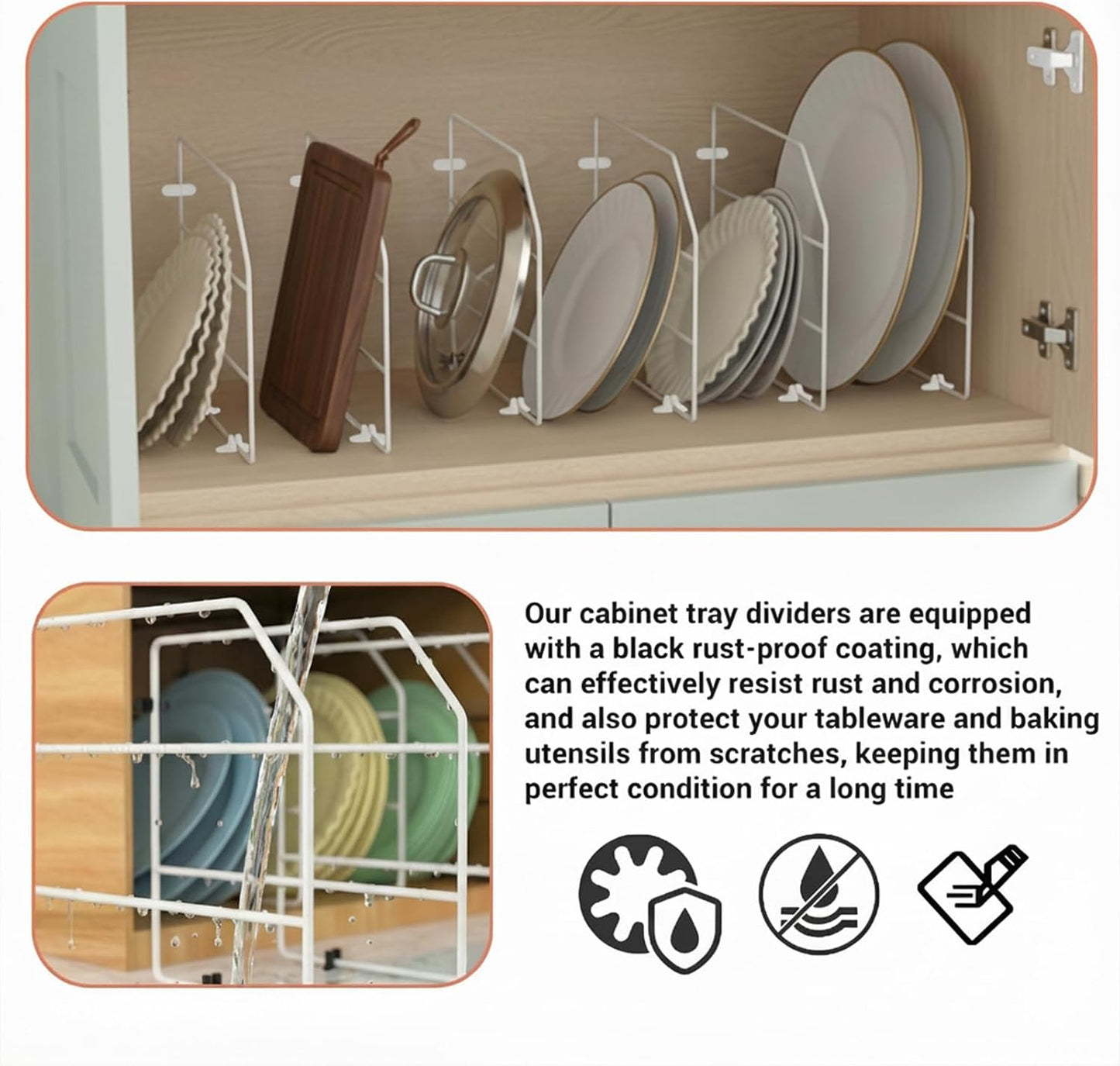 Baking Sheet Organizer Set of 6，17"x13" Vertical Tray Dividers for Kitchen Cabinets，Black Metal Cabinet Divider，Metal Wire Storage for Pans, Baking Trays and Cookware