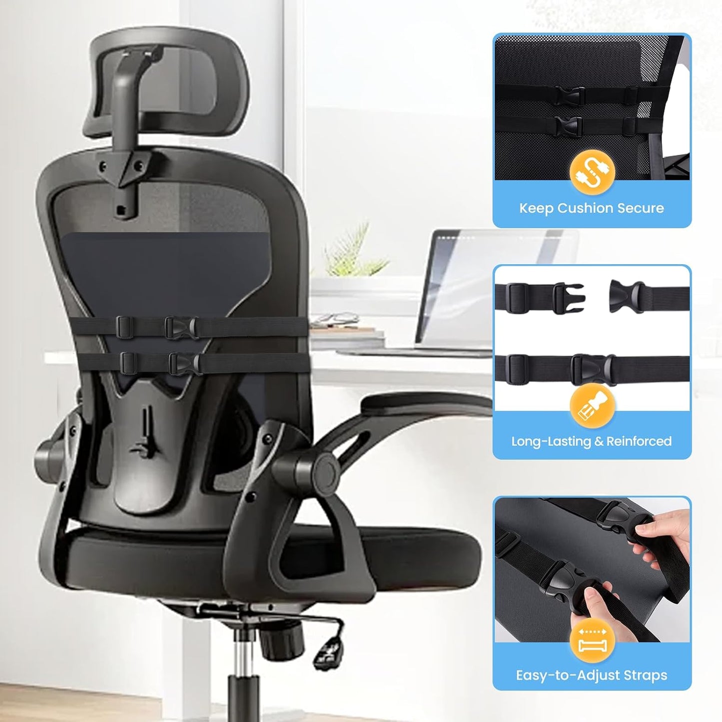 SweetSlubr Lumbar Support Pillow for Office Chair, Car & Gaming Chair, Ergonomic Memory Foam Cushion for Back Comfort, Zoned Back Support, Double Adjustable Straps, Breathable Washable Cover, Black