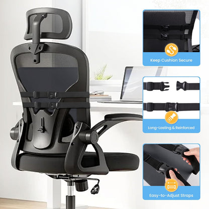 SweetSlubr Lumbar Support Pillow for Office Chair, Car & Gaming Chair, Ergonomic Memory Foam Cushion for Back Comfort, Zoned Back Support, Double Adjustable Straps, Breathable Washable Cover, Black