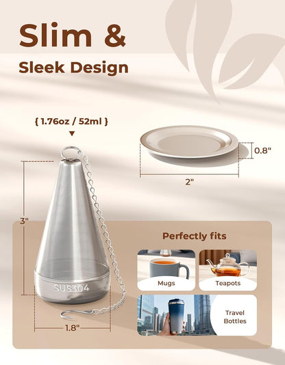 304 Stainless Steel Tea Strainer Fine Mesh Tea Infuser for Loose Leaf Tea | Feelife Cone Loose Leaf Tea Steeper with a Drip Tray, Tea Ball for Cup Mug Teapot Bottle Kettle