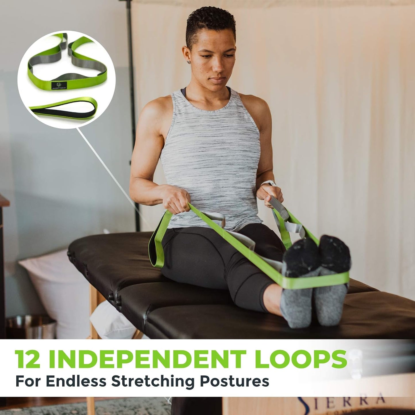 Stretching Strap for Physical Therapy, 12 Multi-Loop Stretch Strap 1" W x 8' L, Neoprene Handles, Physical Therapy Equipment, Yoga Straps for Stretching, Leg Stretcher.