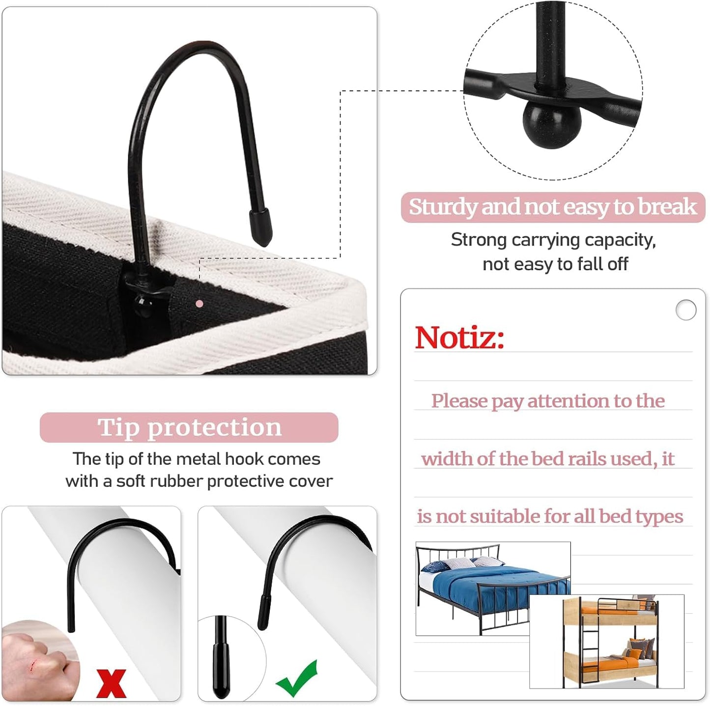 Bedside Caddy Bedside Hanging Storage Basket Bed Caddy for Headboards Bunk Dorm Rooms Crib Beds Rails Organizer (Grey)