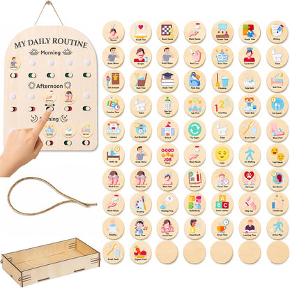 My Daily Routine Chart for Kids with Sliding Checklist – Wooden Visual Schedule Board for 3-5 Years Toddlers, Morning Afternoon Bedtime Activity Chore Chart for Independence Self Discipline
